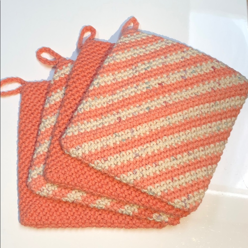 4 Cotton potholders double thick handmade